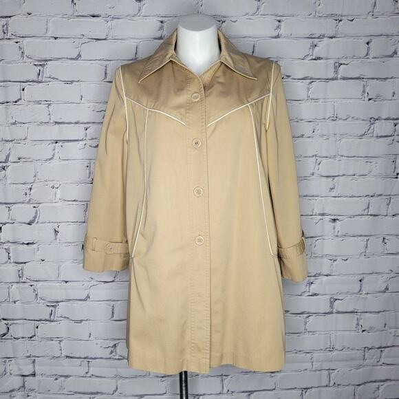 Vintage 70s Montgomery Ward Tan Lightweight Mod Coat, size 16 - Picture 2 of 8